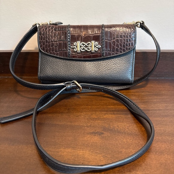 Brighton Small Brown & Black Leather Crossbody Bag/ Wallet P - Picture 1 of 9